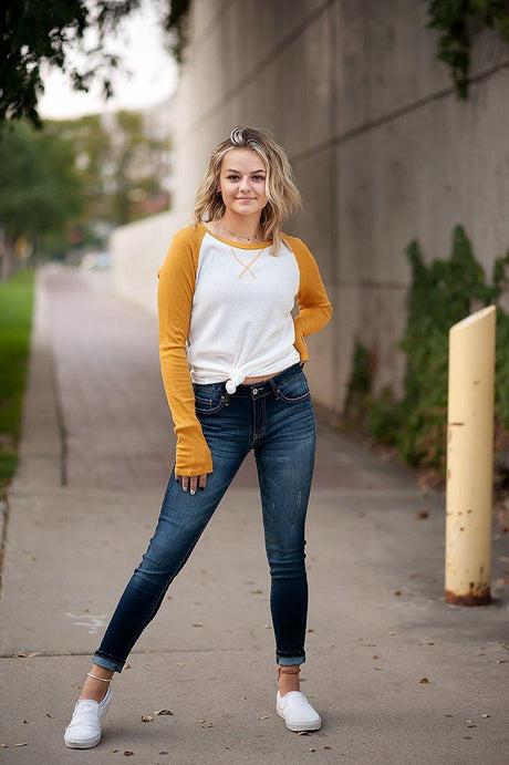 Thermal Baseball Tee in Ivory & Mustard - LuxNovaHub 