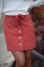 Coconut button Stripe Woven Skirt With Belt in Rust - LuxNovaHub 