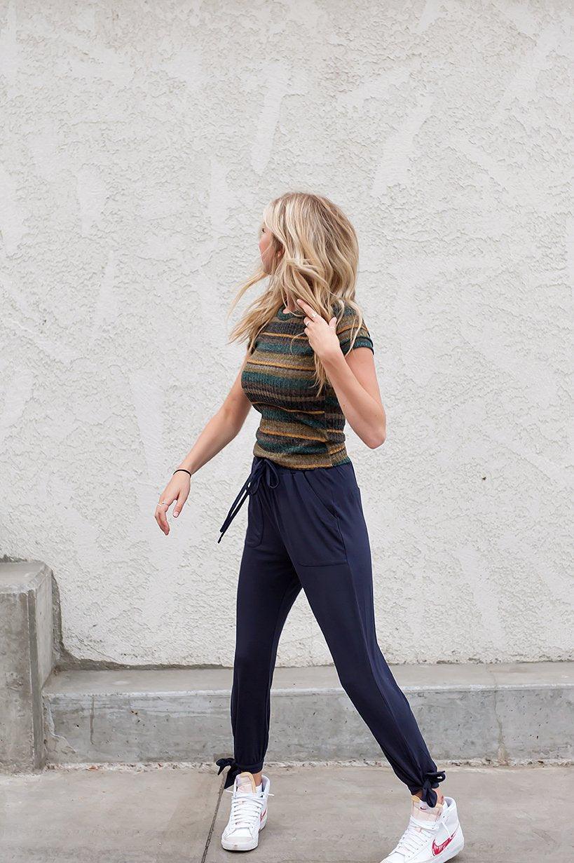 DT Shelby Tie-ankle pants in Navy - LuxNovaHub 