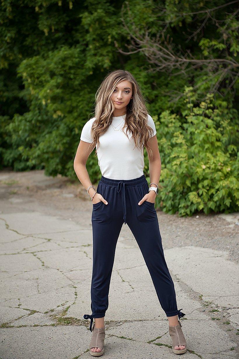 DT Shelby Tie-ankle pants in Navy - LuxNovaHub 