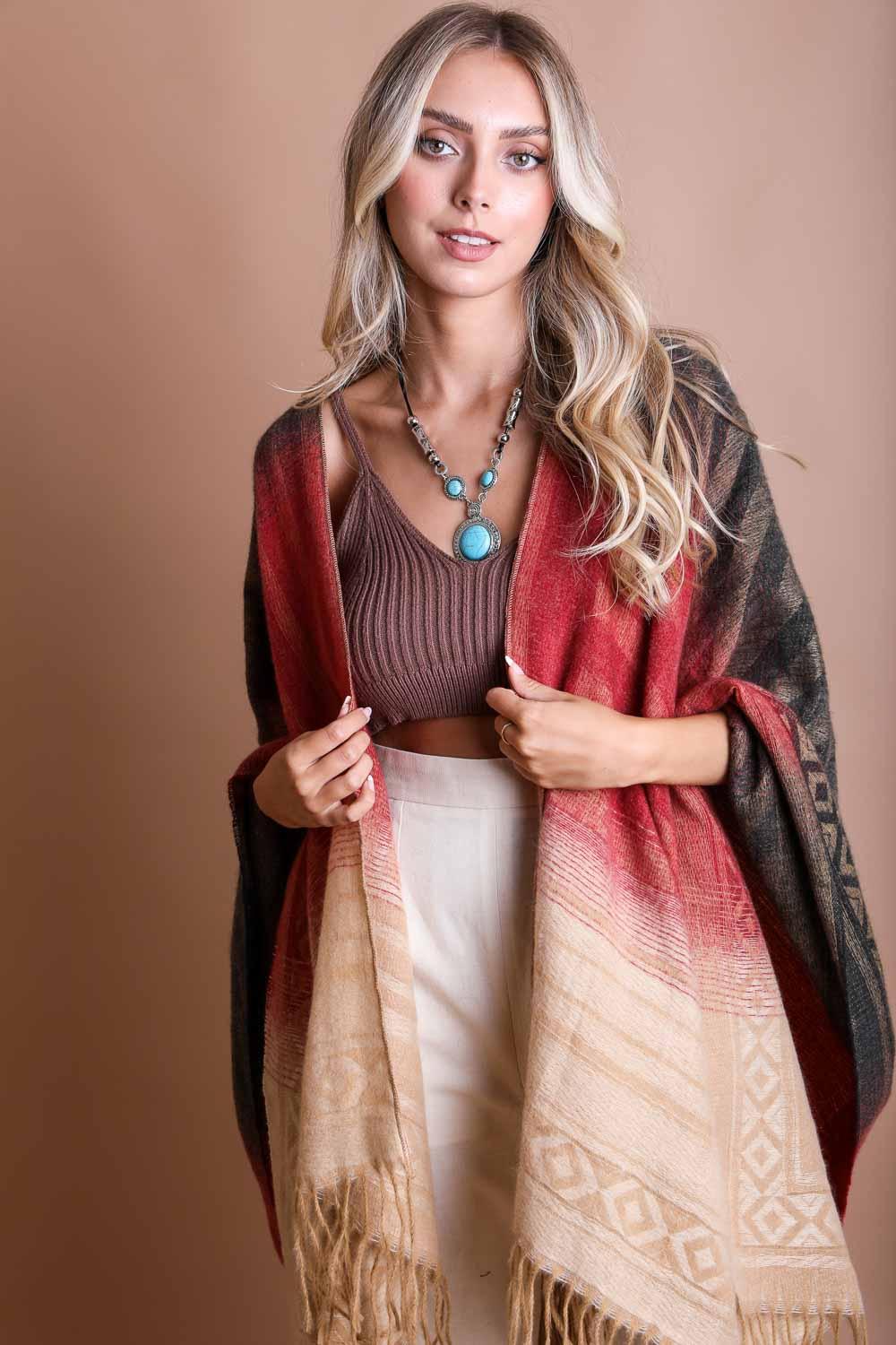 Bohemian Style Color Blend Tassel Serape - LuxNovaHub 