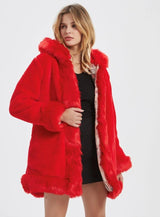 Womens Hooded Faux Fur Collar Coat - LuxNovaHub 