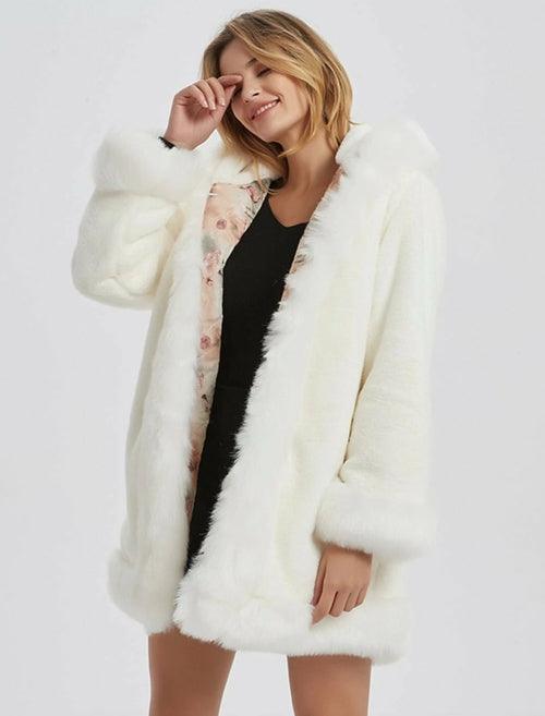 Womens Hooded Faux Fur Collar Coat - LuxNovaHub 