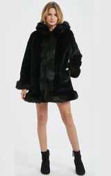 Womens Hooded Faux Fur Collar Coat - LuxNovaHub 